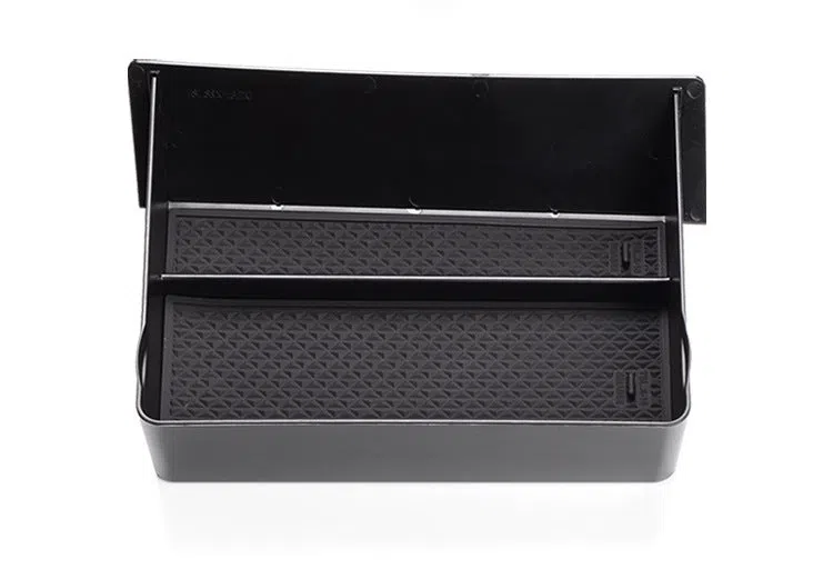 Black plastic car central storage grid drawer box for Tesla, 26x19x6.5cm, waterproof organiser