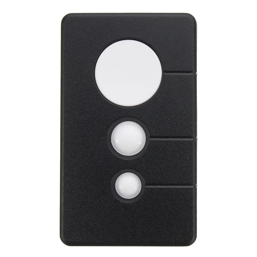 Black three-button LiftMaster garage door remote control with rolling code.