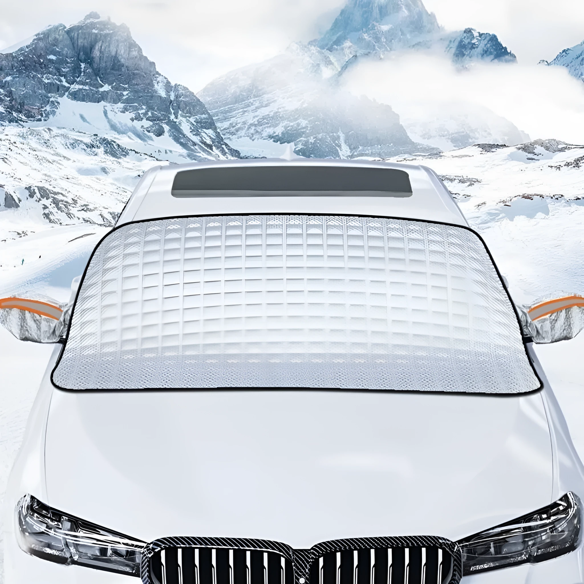 Thickened aluminium foil front windshield snow cover for SUV and sedan with magnetic attachment