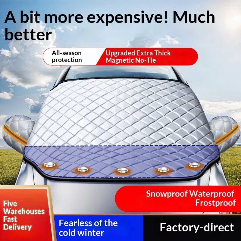 Thickened aluminium foil front windshield snow cover for SUV and sedan with magnetic attachment