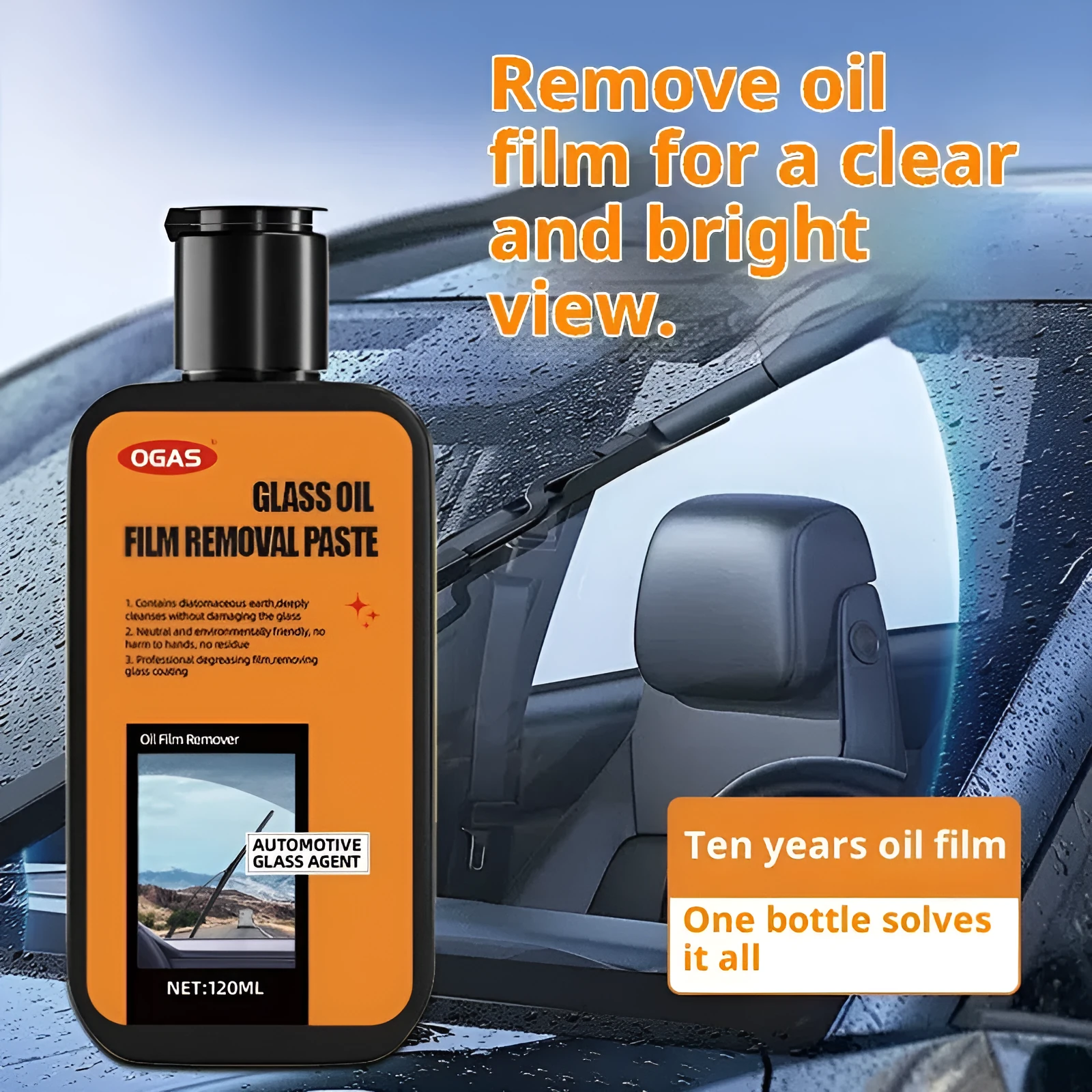 Heavy-duty car glass degreasing cleaning paste for removing oil film and road grime on a windscreen