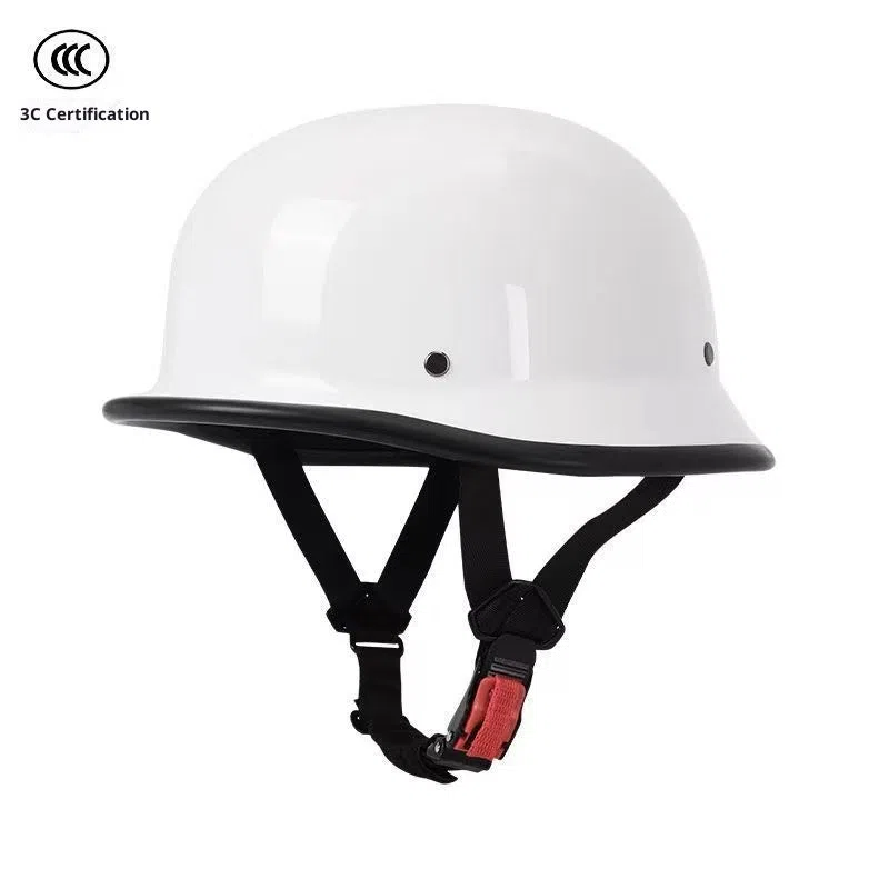 Men's retro motorcycle helmet in matte black ABS construction, side view on white background