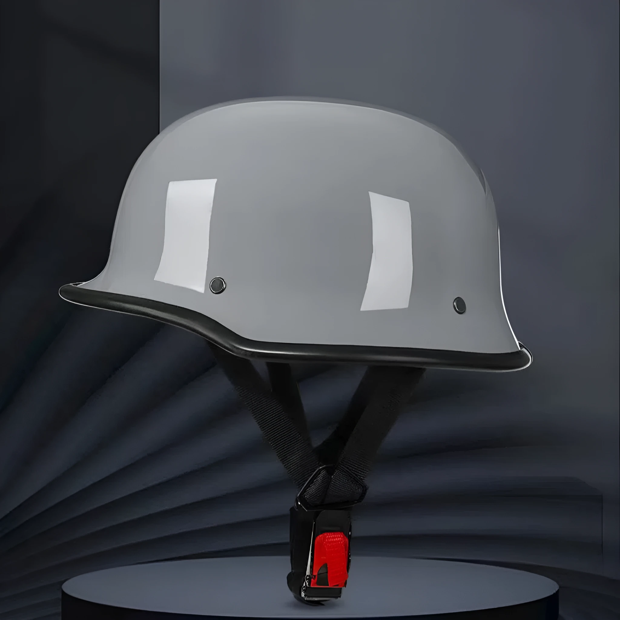Men's retro motorcycle helmet in matte black ABS construction, side view on white background