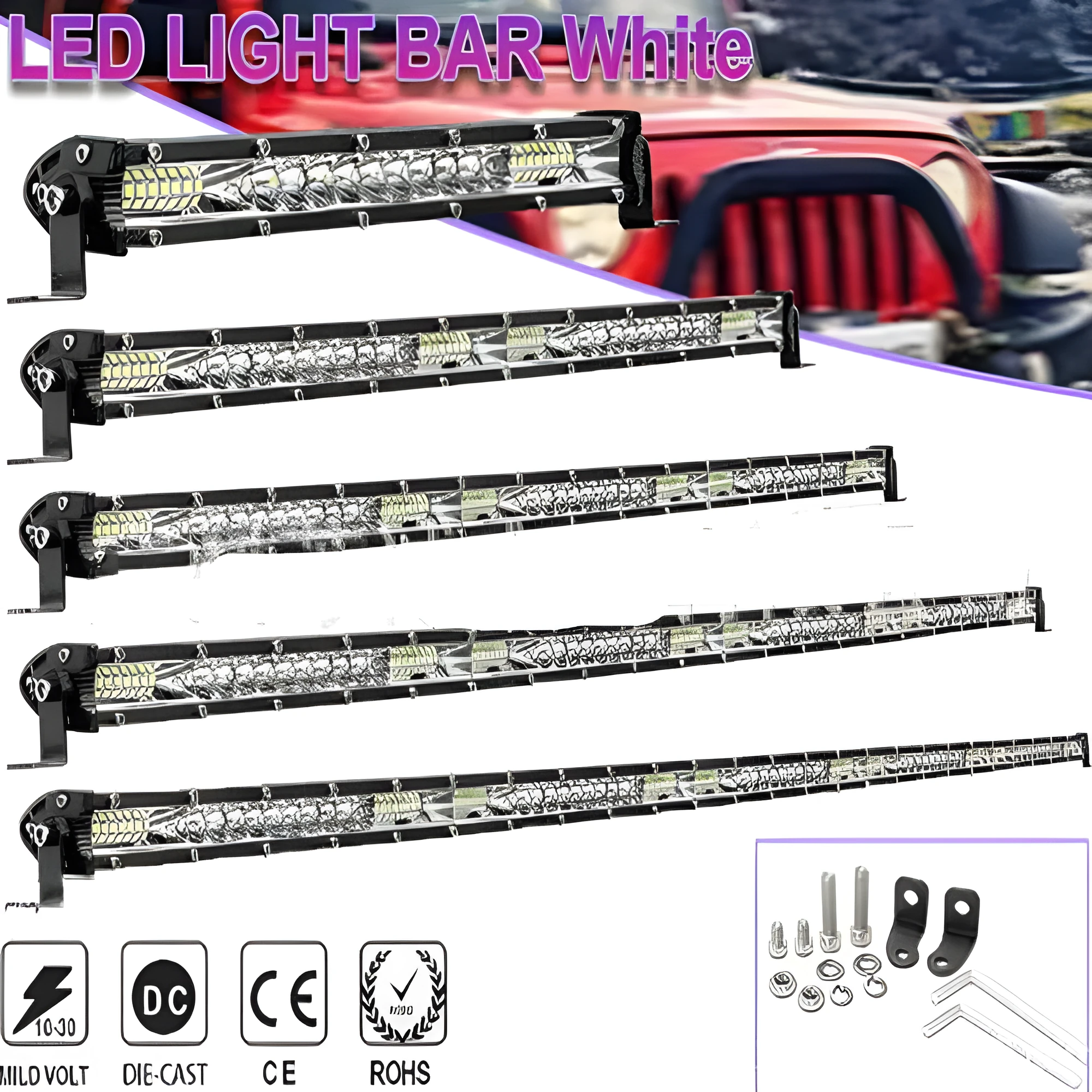 Ultra-thin aluminium alloy LED strip light for vehicle mounting in three length options