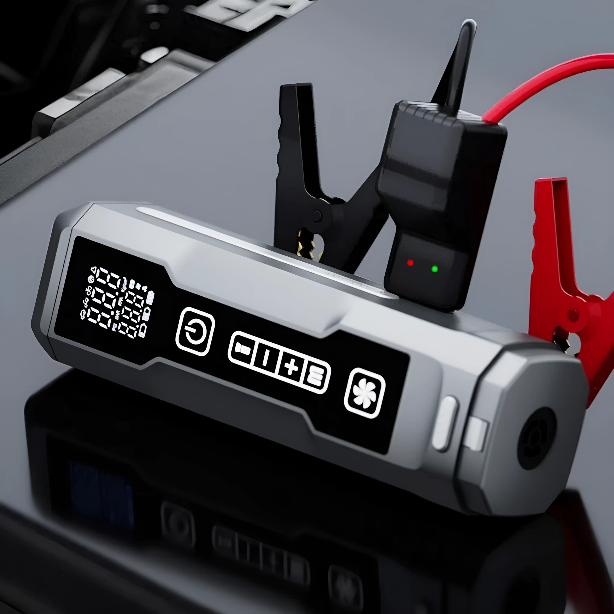 Wireless inflator with power bank showing 4-in-1 car vacuum and air pump with LED light