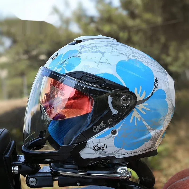Summer Men's Motorcycle Half Three-quarter Helmet ABS shell double visor Flash Black colour