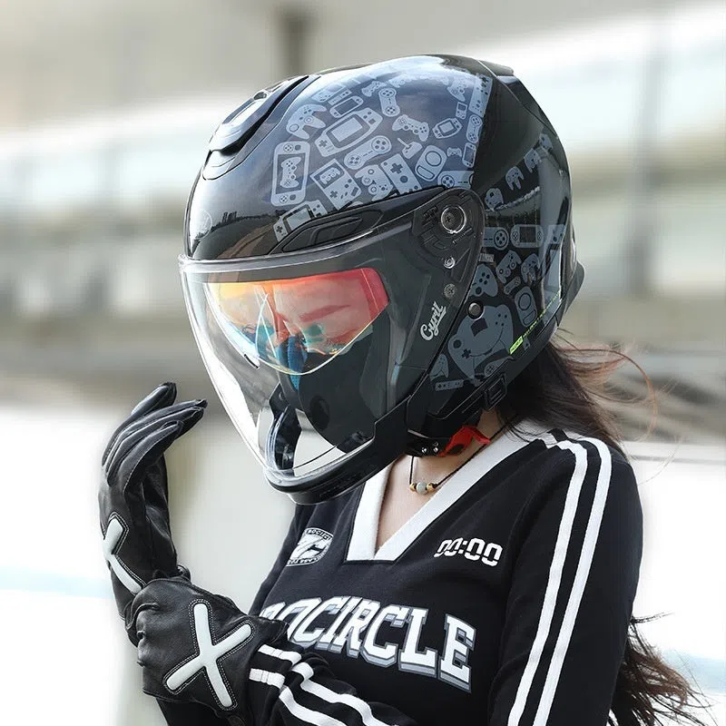 Summer Men's Motorcycle Half Three-quarter Helmet ABS shell double visor Flash Black colour