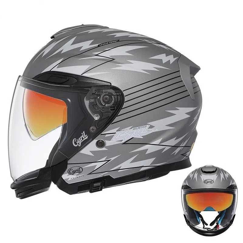 Summer Men's Motorcycle Half Three-quarter Helmet ABS shell double visor Flash Black colour