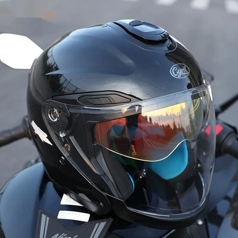 Summer Men's Motorcycle Half Three-quarter Helmet ABS shell double visor Flash Black colour