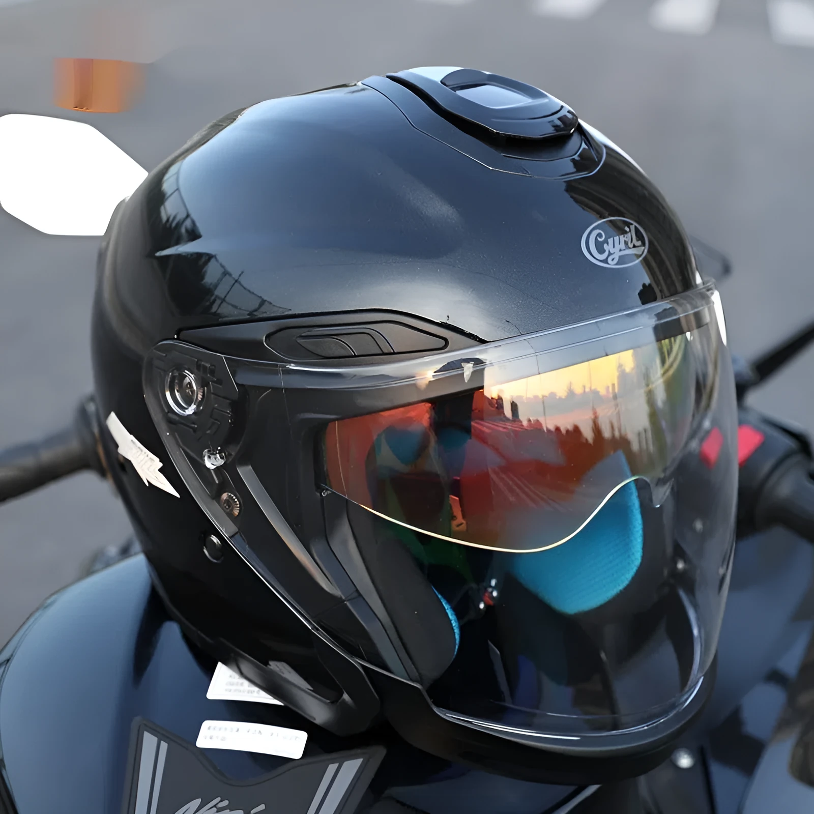 Summer Men's Motorcycle Half Three-quarter Helmet ABS shell double visor Flash Black colour