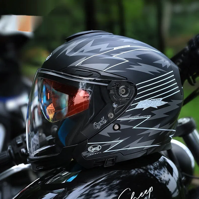 Summer Men's Motorcycle Half Three-quarter Helmet ABS shell double visor Flash Black colour