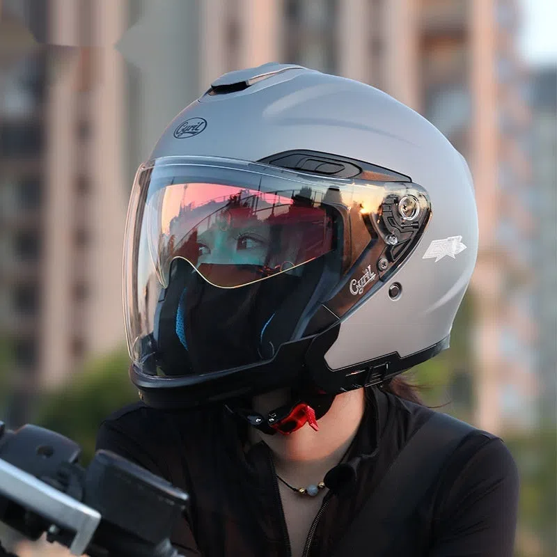 Summer Men's Motorcycle Half Three-quarter Helmet ABS shell double visor Flash Black colour
