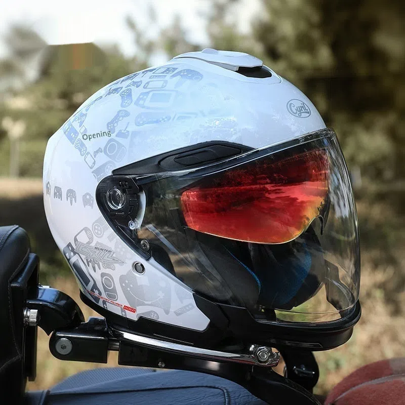 Summer Men's Motorcycle Half Three-quarter Helmet ABS shell double visor Flash Black colour