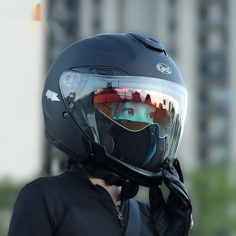 Summer Men's Motorcycle Half Three-quarter Helmet ABS shell double visor Flash Black colour