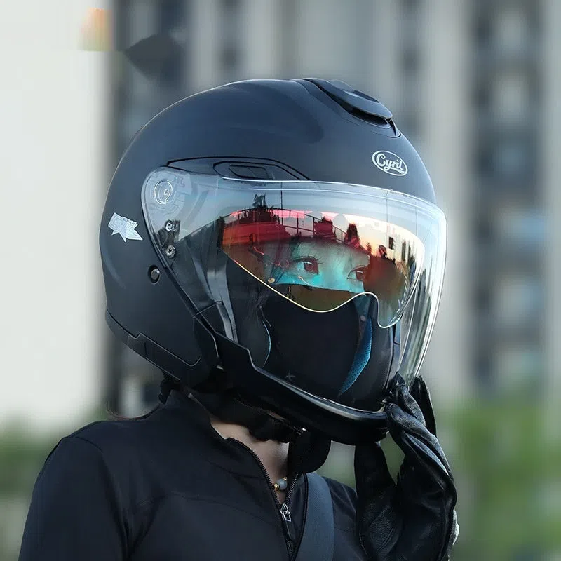 Summer Men's Motorcycle Half Three-quarter Helmet ABS shell double visor Flash Black colour