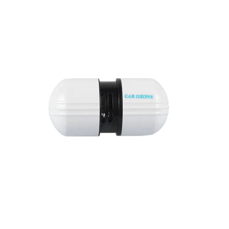 White compact car air purifier deodorizer 75x30x26mm 12V ABS