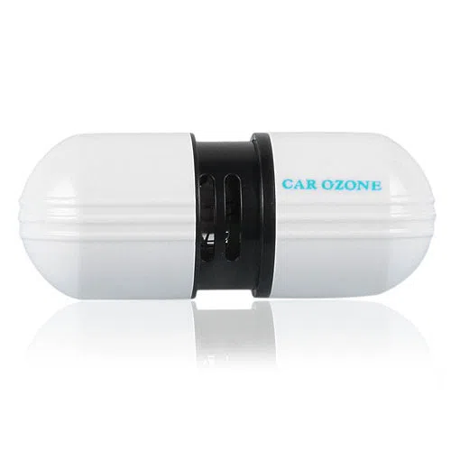 White compact car air purifier deodorizer 75x30x26mm 12V ABS