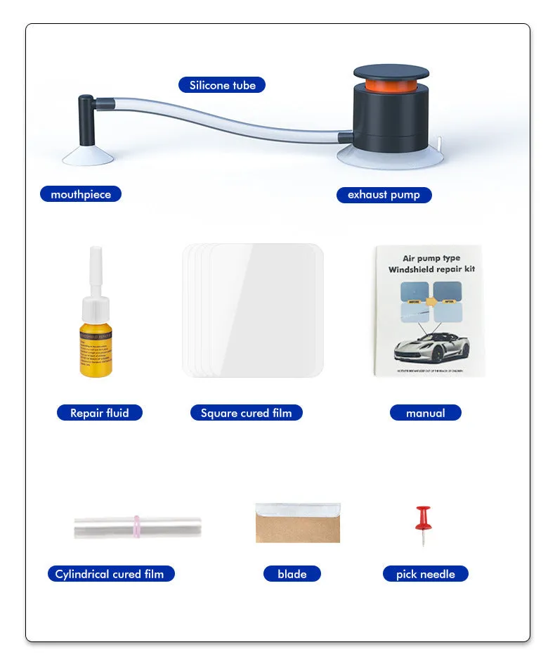 Plastic car windshield crack repair tool with glass corrector for DIY automotive damage repair