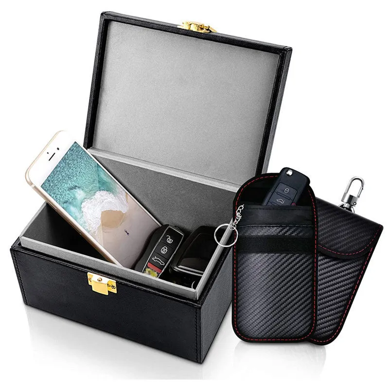 Carbon fibre anti-theft RFID shielding box and key case suit with nano shielding lining