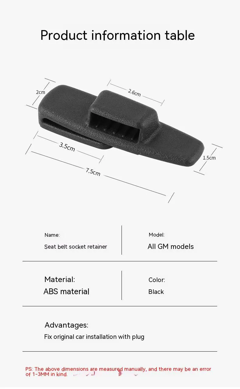 Two black ABS plastic car seatbelt stopper clips for adjusting length and preventing neck pinch.