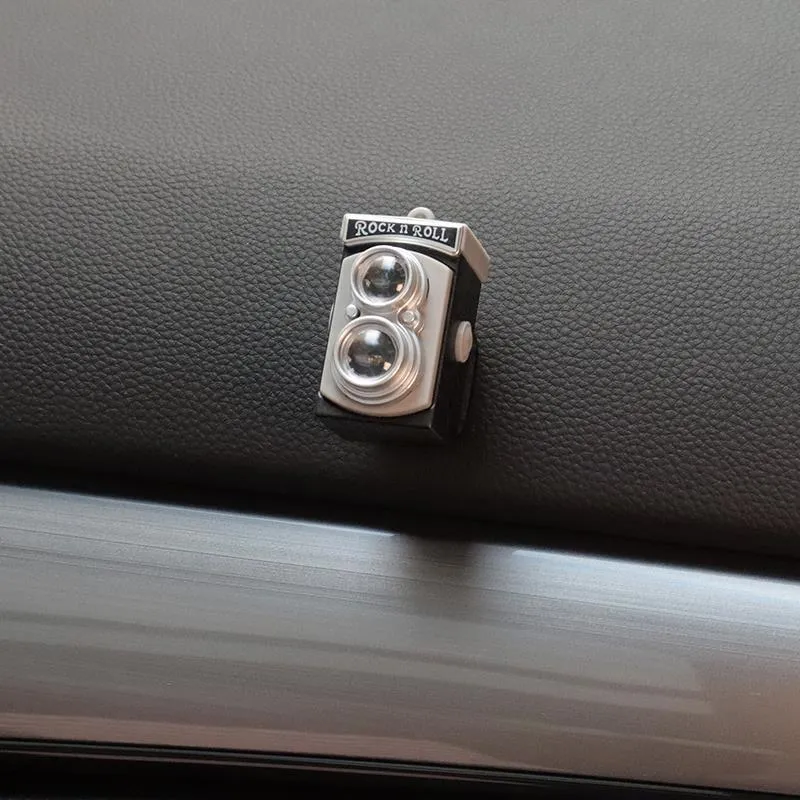 Four retro camera dot design adhesive hooks for car interior organisation measuring 4.2x2.5cm