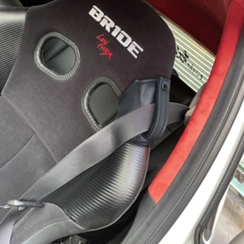 Black leather racing harness shoulder strap cover with limit buckle for RECARO and Bride seats