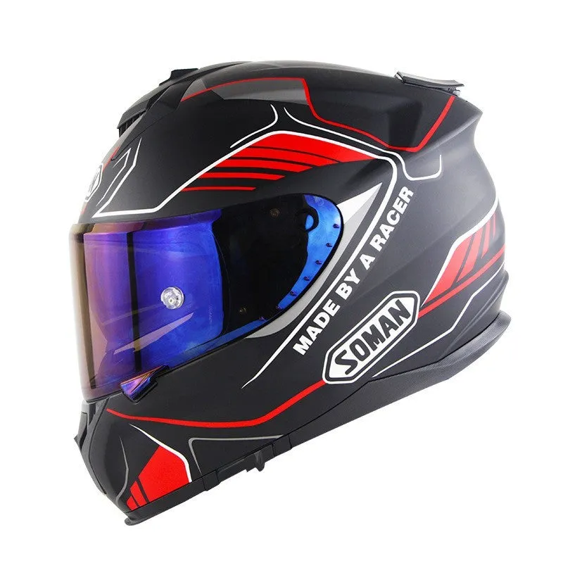 Motorcycle full face helmet with double lens in multiple colour options including Python and matte black variants
