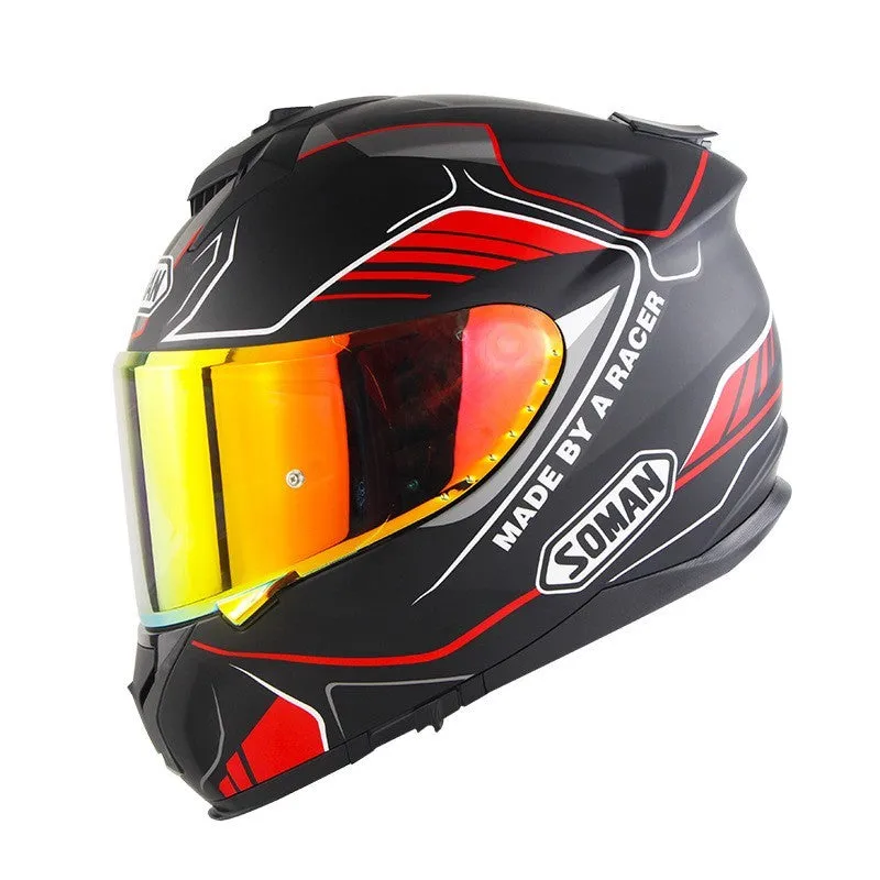 Motorcycle full face helmet with double lens in multiple colour options including Python and matte black variants