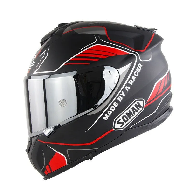 Motorcycle full face helmet with double lens in multiple colour options including Python and matte black variants