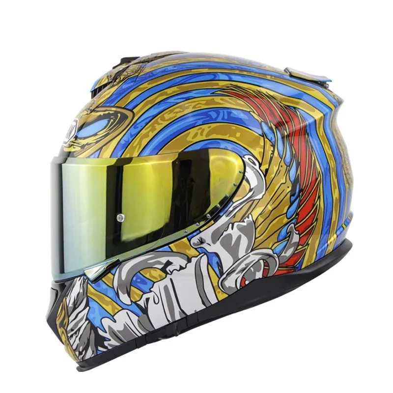 Motorcycle full face helmet with double lens in multiple colour options including Python and matte black variants