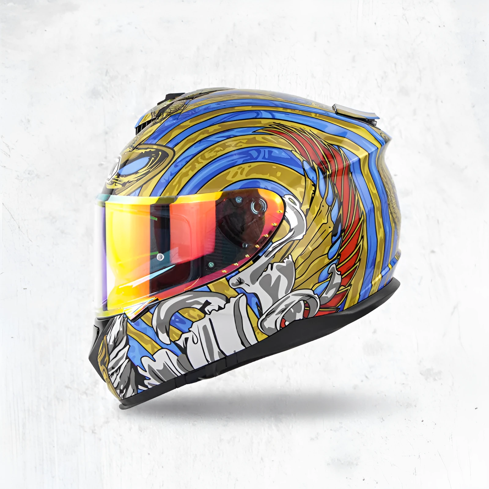 Motorcycle full face helmet with double lens in multiple colour options including Python and matte black variants