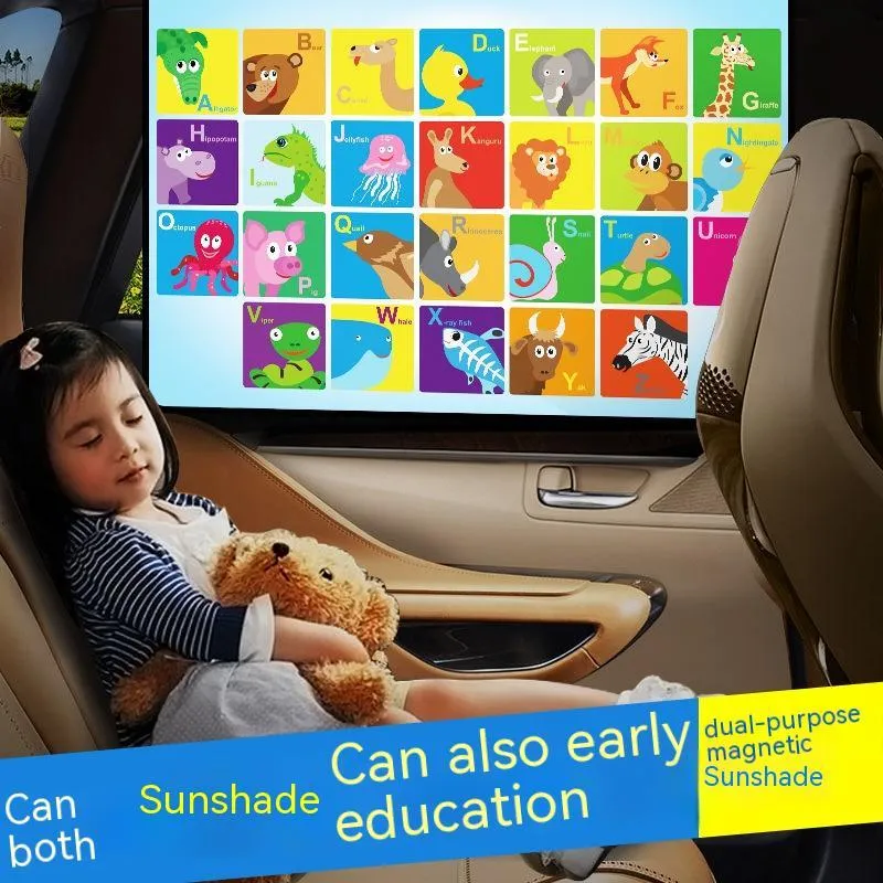 Automatic retractable car sunshade with cartoon anime pattern and magnet attachment system