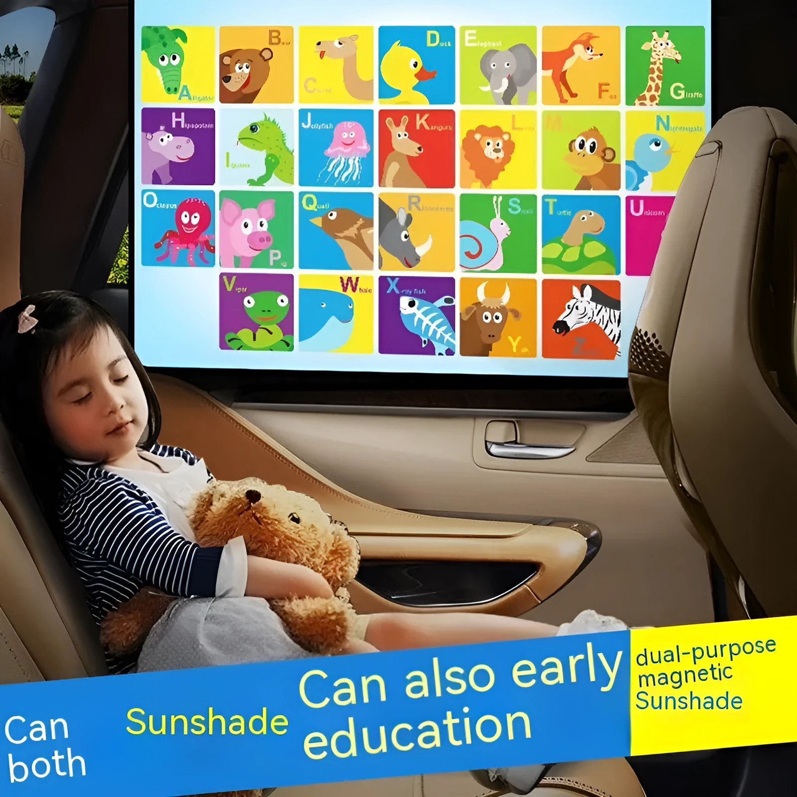 Automatic retractable car sunshade with cartoon anime pattern and magnet attachment system