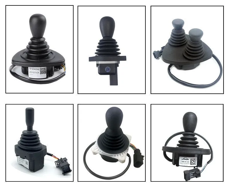 Black universal forklift hydraulic control lever joystick made from ABS plastic.