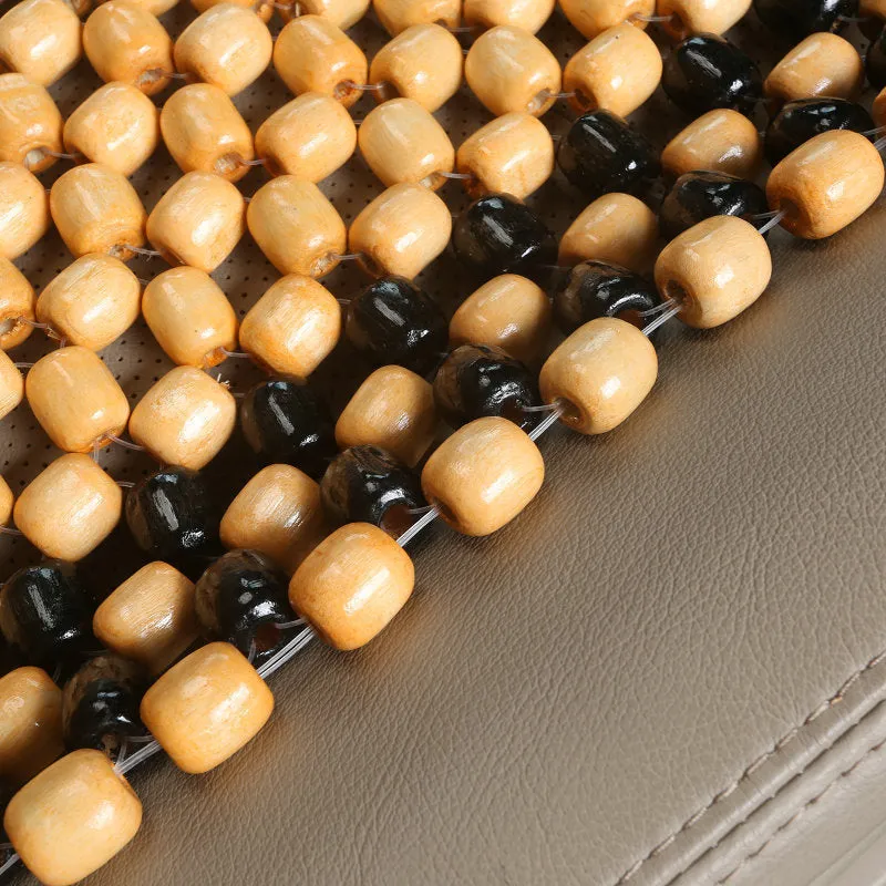 Beige and black universal ventilated car seat cushion for five-seat vehicles showing breathable mesh texture
