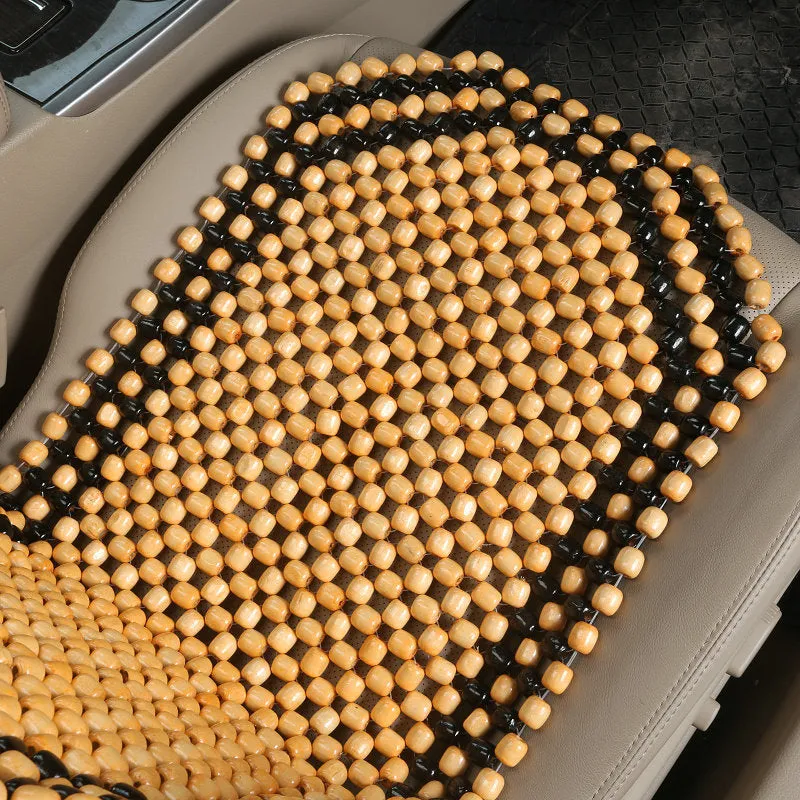 Beige and black universal ventilated car seat cushion for five-seat vehicles showing breathable mesh texture