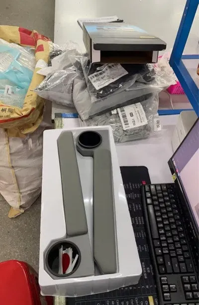 Grey magnetic car armrest door ring frame set showing two pieces for vehicle installation