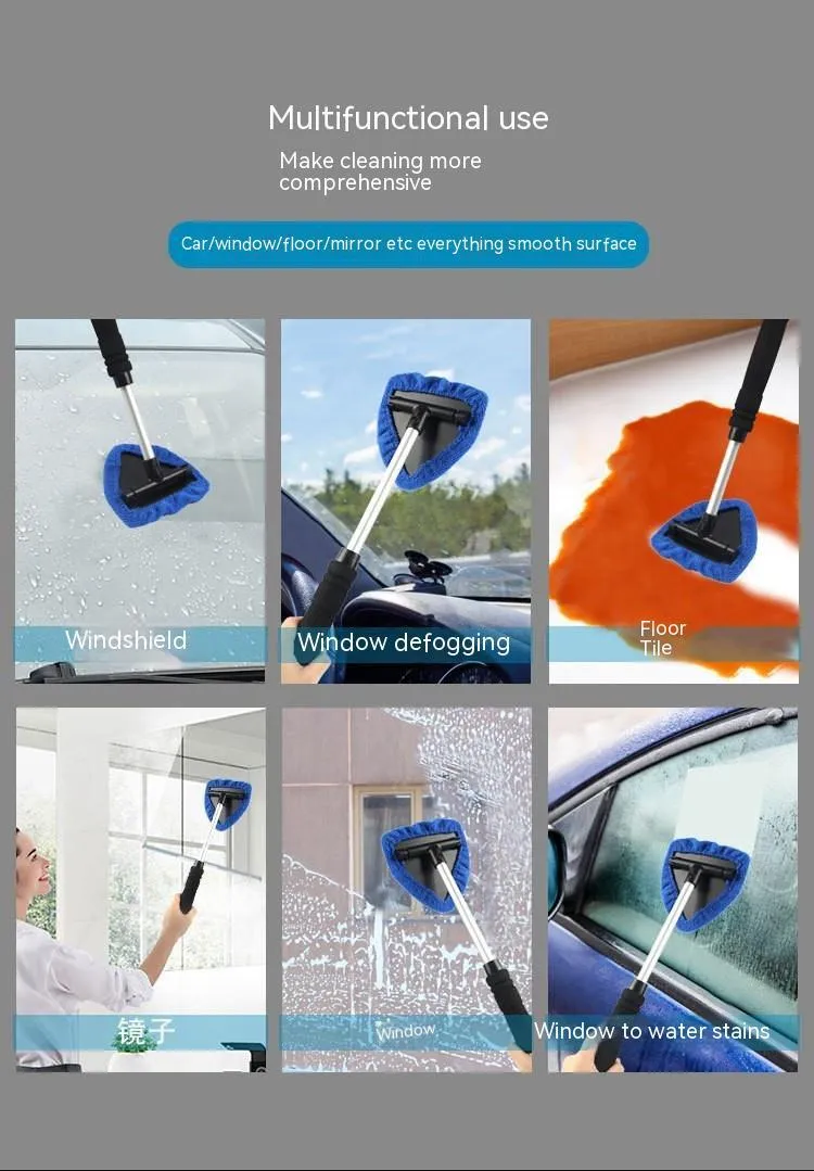 Plastic car windshield cleaning brush in choice of green, red, or sapphire blue colours