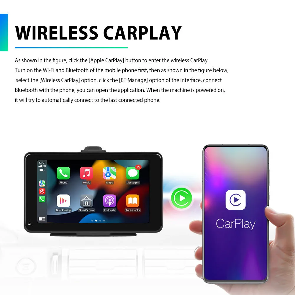 7-inch HD wired band screen wireless player for car with universal mount and cables