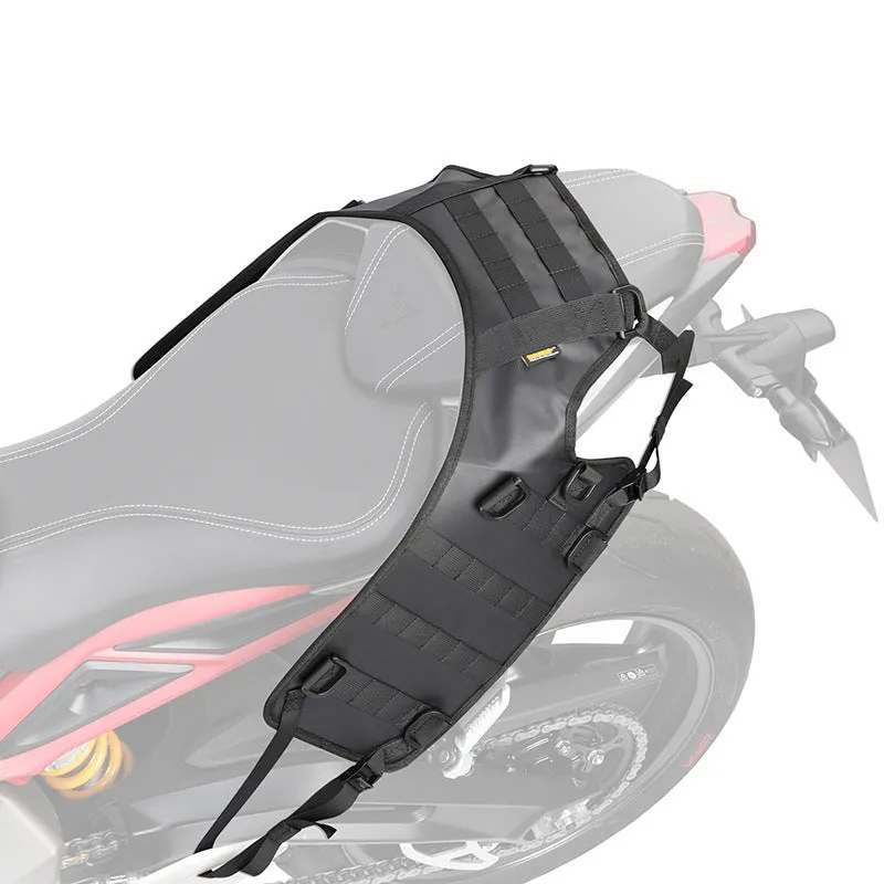 Black polyester motorcycle fuel tank mount base saddle shown flat, measuring 100cm by 40cm.