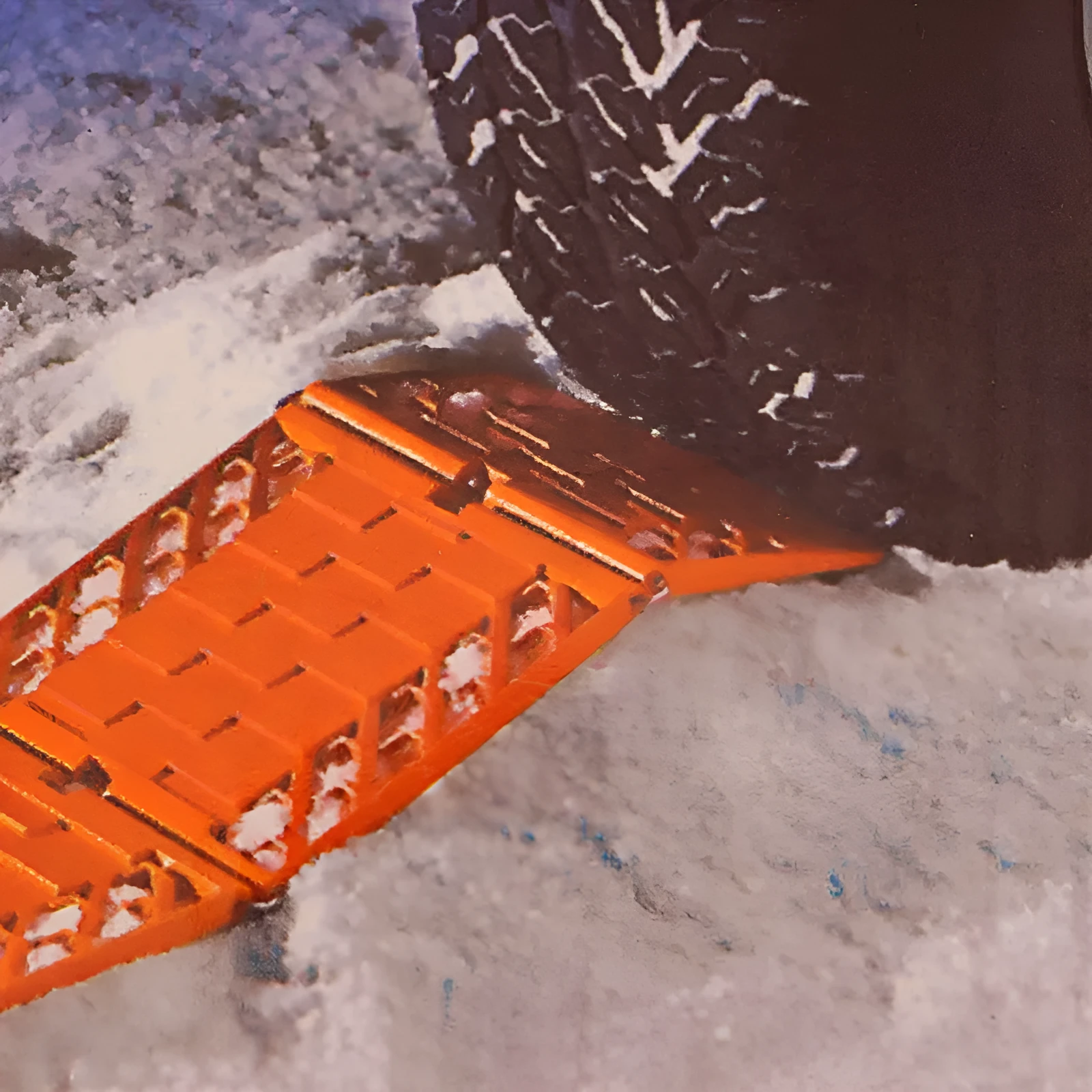 Orange folding vehicle rescue board showing rubber grip surface and folded size