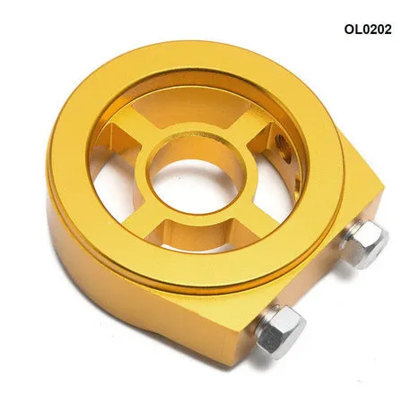 Universal aluminium alloy oil pressure gauge adapter shown in red, blue, black, gold, and silver colour options