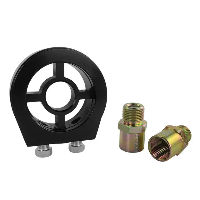 Universal aluminium alloy oil pressure gauge adapter shown in red, blue, black, gold, and silver colour options