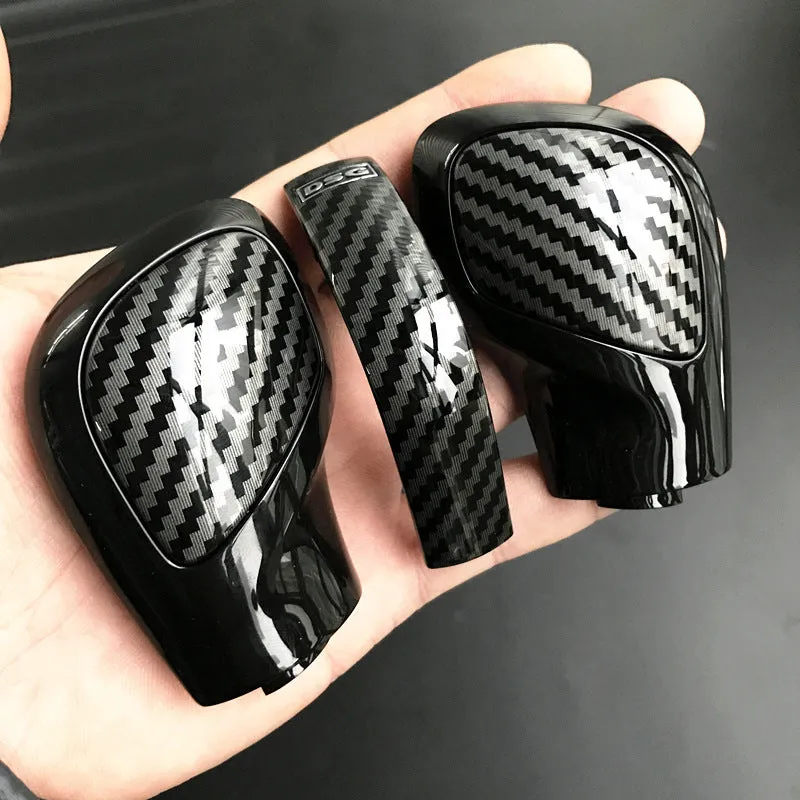 Carbon fibre DSG gear side cover with chrome matt finish and leather gear knob