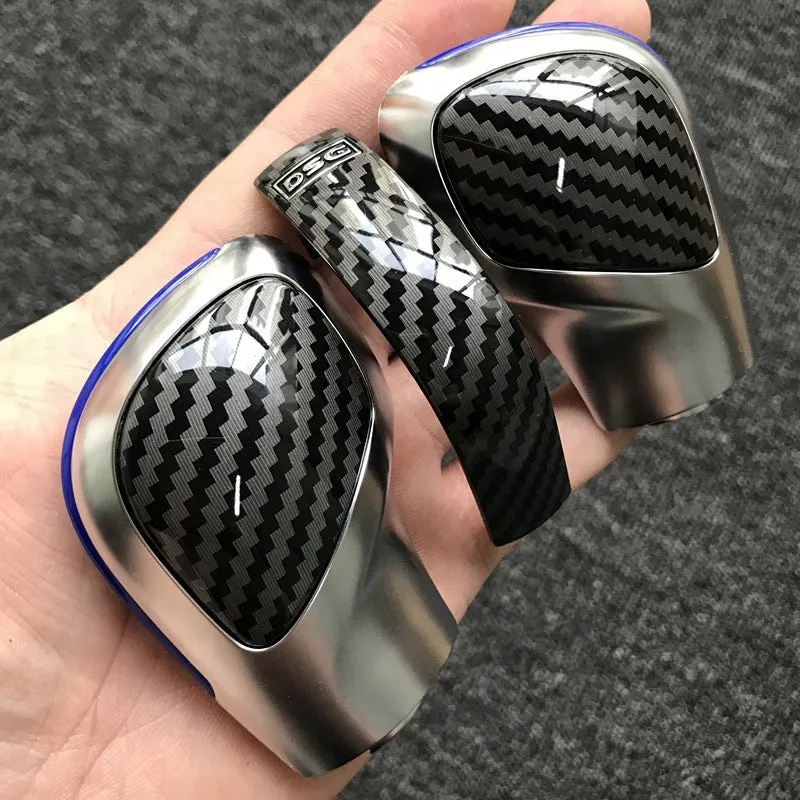 Carbon fibre DSG gear side cover with chrome matt finish and leather gear knob