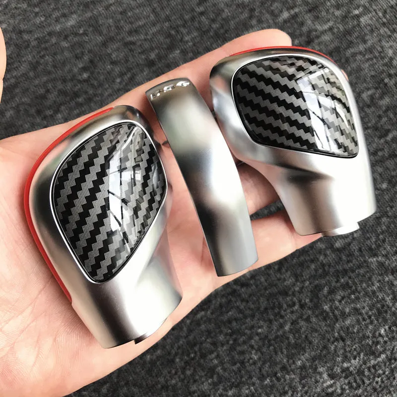 Carbon fibre DSG gear side cover with chrome matt finish and leather gear knob