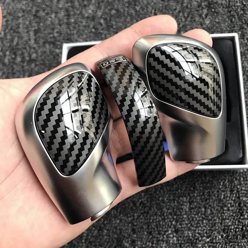 Carbon fibre DSG gear side cover with chrome matt finish and leather gear knob