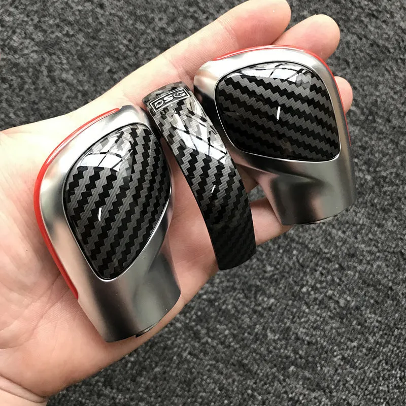 Carbon fibre DSG gear side cover with chrome matt finish and leather gear knob