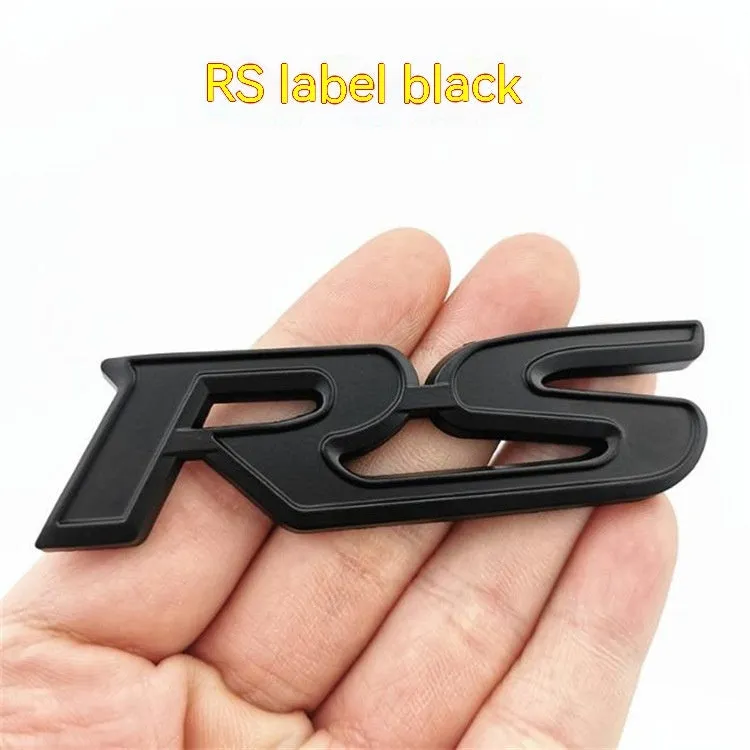 RS series zinc alloy metal car badge sticker showing raised lettering design