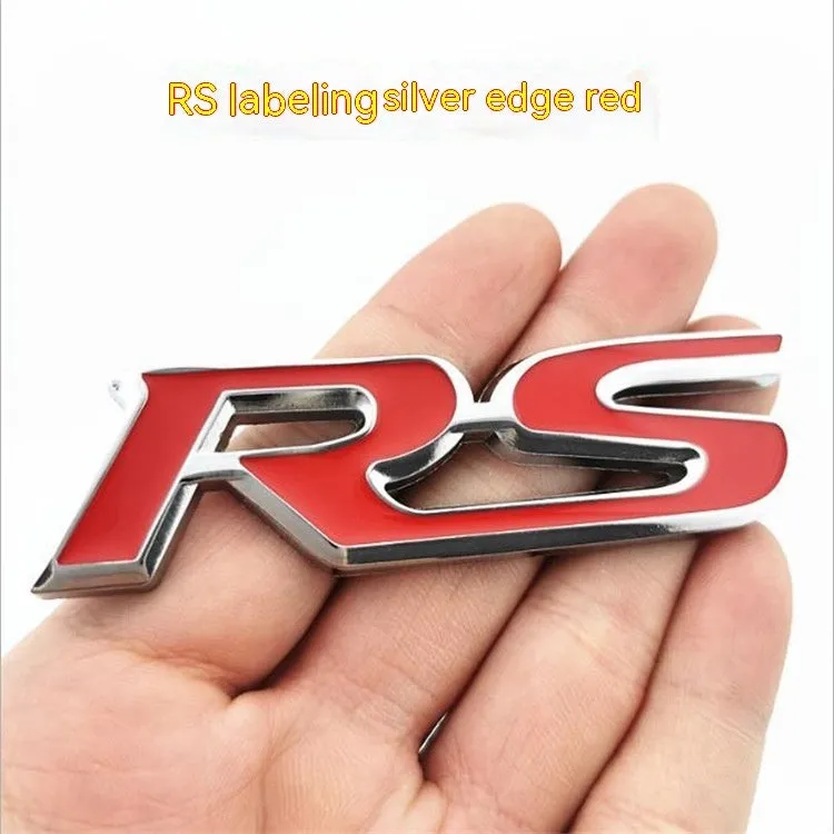 RS series zinc alloy metal car badge sticker showing raised lettering design
